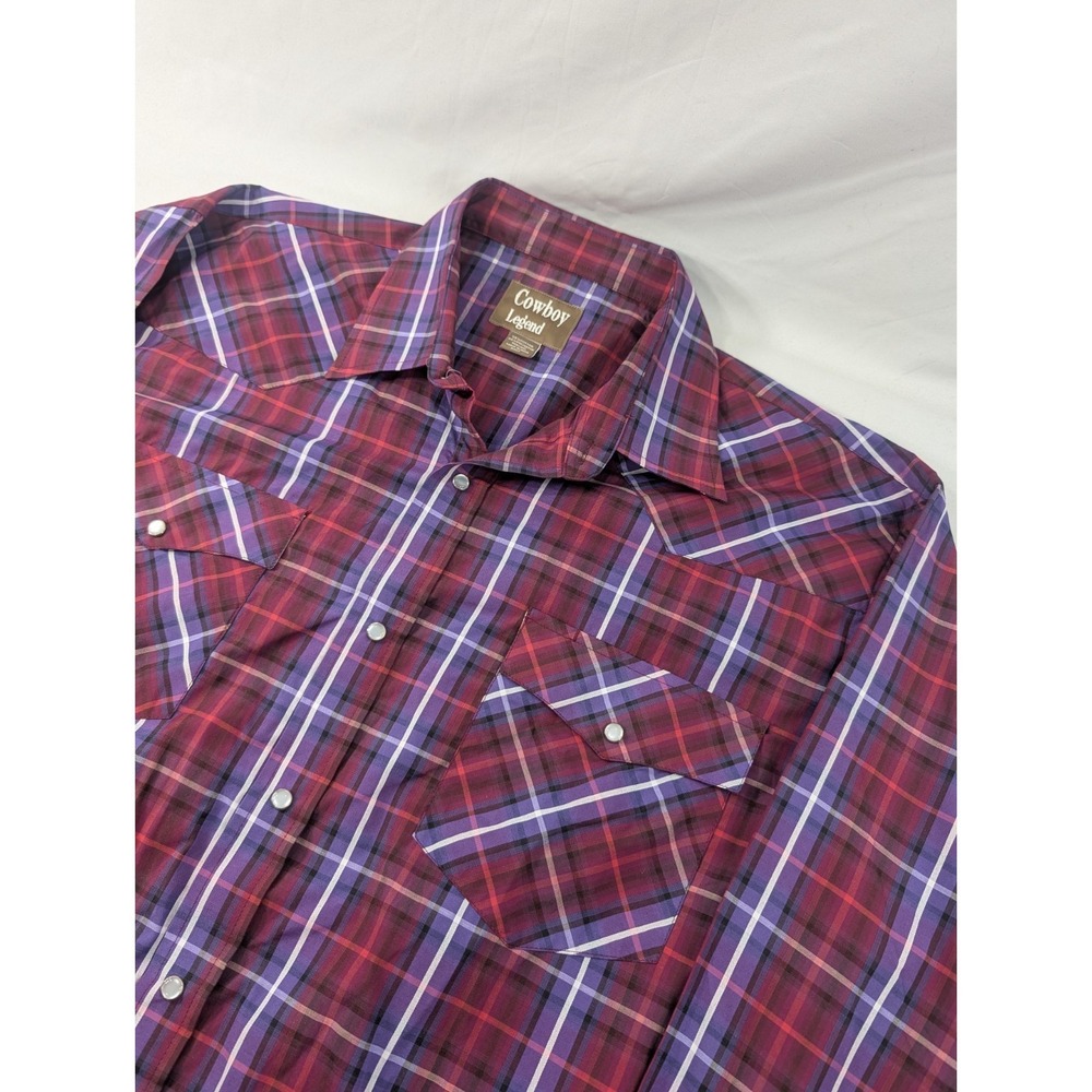COWBOY LEGEND MEN'S BLUE MULTICOLORED PLAID PEARL SNAP WESTERN COWBOY SHIRT 3XLT